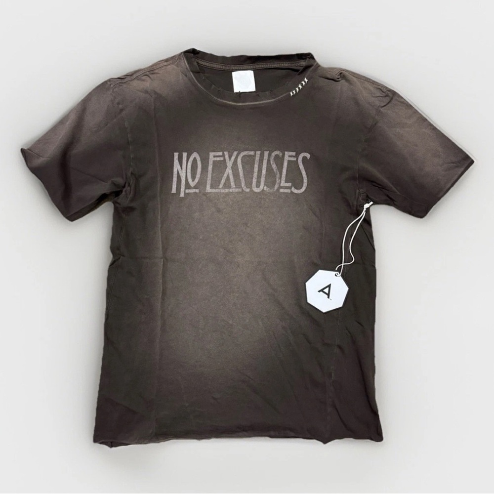 Alchemist Short Sleeve Raw Edges “NO EXCUSES” Men’s T Shirt, Faded Brown, Size M